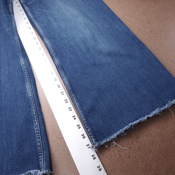 Zara Jeans Women 10 Medium Blue Wide Leg Frayed Hem Retro 70s Casual Skater - Picture 10 of 11